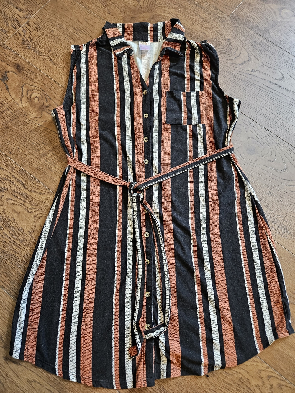 No Boundaries Striped Sleeveless Shirt Dress - Rust, Black, Cream
